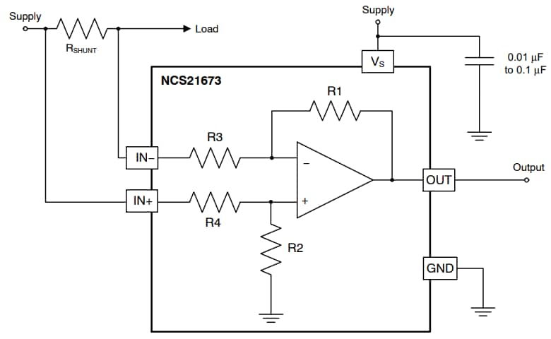 Applikations-Schaltungsdiagramm - onsemi NCx21673/4 Strommessverstärker